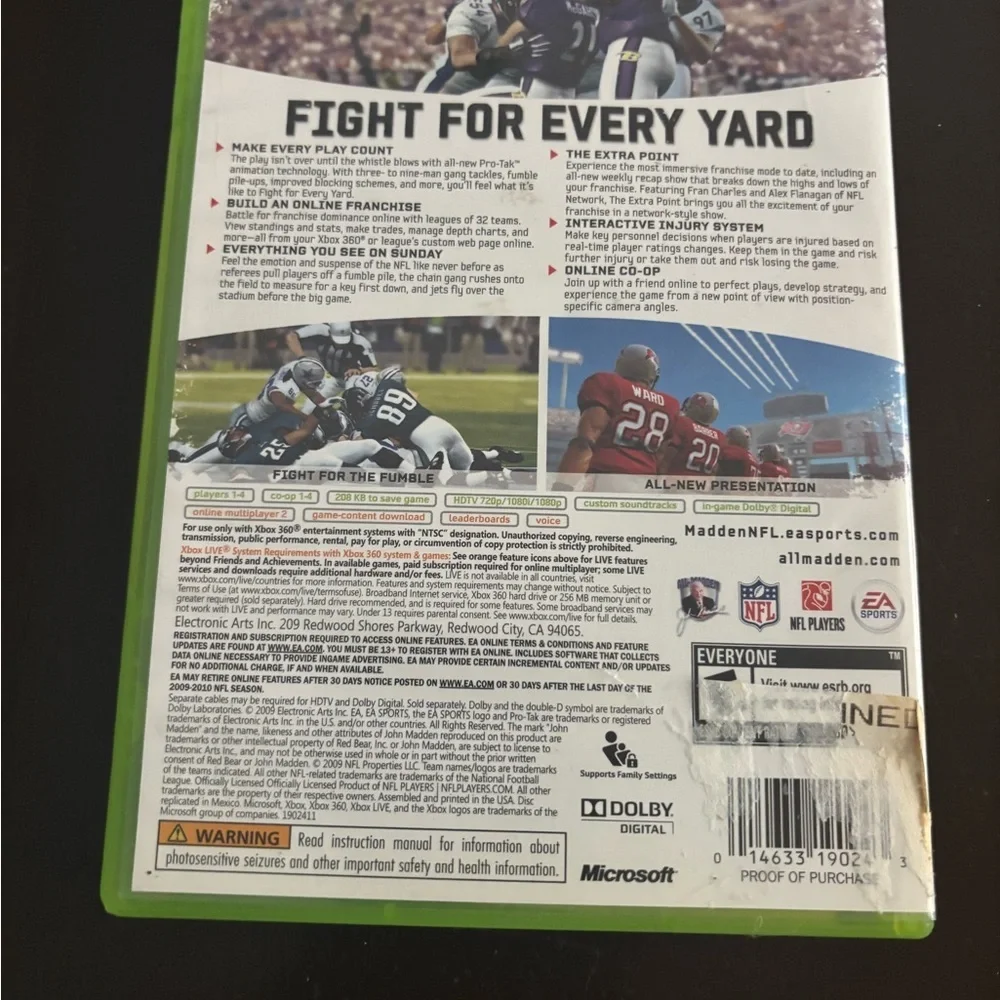 Microsoft Xbox 360 Madden NFL 10 Game -